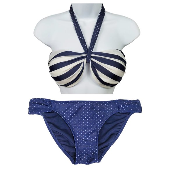 Sunproof Other - Sunproof by Weatherproof 2 Piece Stripe & Polka Dot Bikini Juniors Size 9 Navy